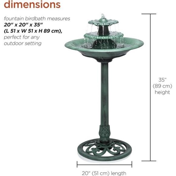 Corporation TEC106 Outdoor 3 Tiered Pedestal Water Fountain and Birdbath - Picture 3 of 7